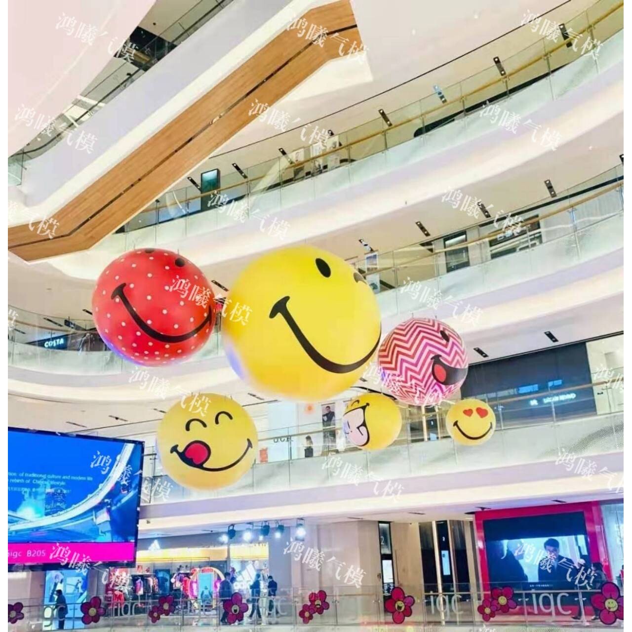 PVC充气表情气球笑脸气模商场酒吧悬挂黄色emoji哭脸闭气彩绘模型