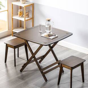 新中式小户型饭桌正方形家用楠竹四方桌子实木餐桌椅组合折叠桌
