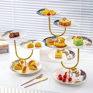 欧式轻奢LNK瓷三盘层果盘蛋糕架陶点心婚礼下午茶甜台展示架品干