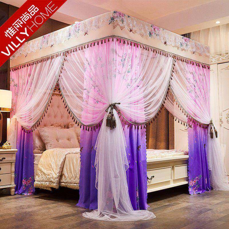 家用蚊帐床XX830657帘幔一体式公主风遮床光加密加廷厚宫式三开门