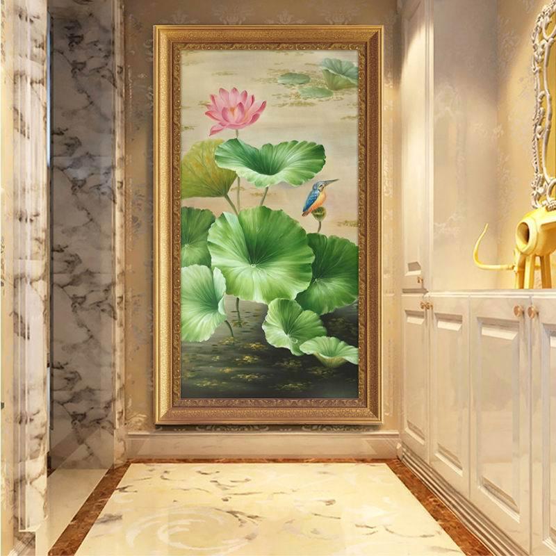 玄关廊装饰画竖版过挂道画天鹅湖欧式美荷气生财式油走壁画客画厅
