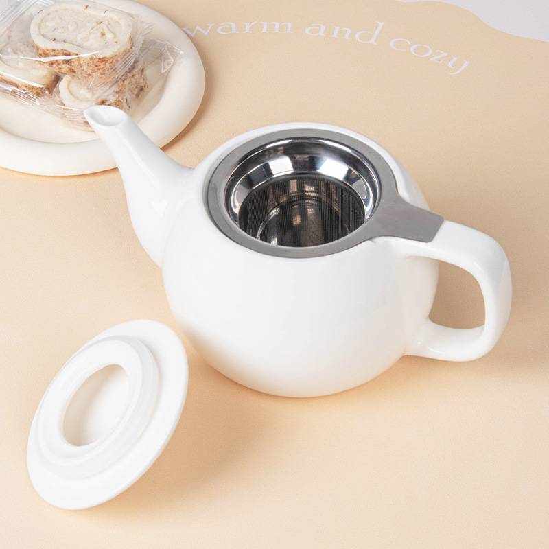 陶瓷茶壶家用单壶茶具茶水壶不锈钢过滤泡茶器餐厅酒店青瓷高白瓷