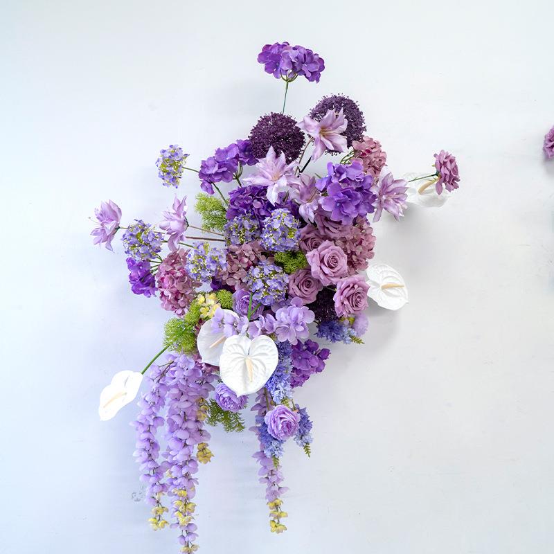 婚礼装饰紫绢色挂花艺壁板墙面花IJE摄影背景布置花挂地排花