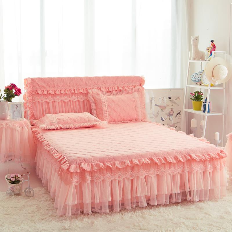 A9L厚夹棉加床裙床罩三件套欧式蕾丝床单1.公8m1.F755T5MT护5床套