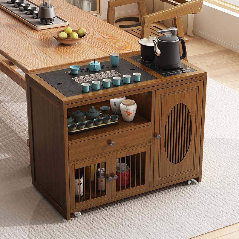 中式移动茶台小QTDKM2茶桌家用茶车带轮阳台茶客厅水烧新壶一体茶