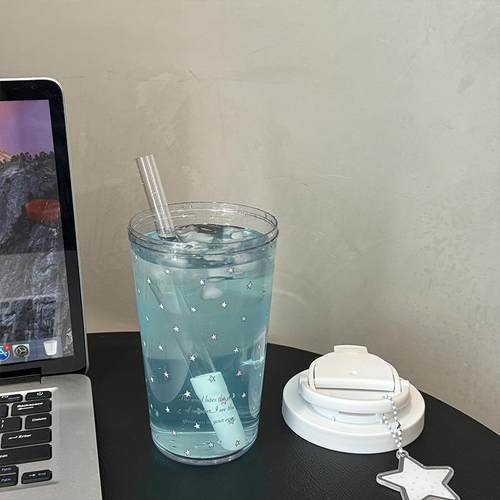 原创星星母婴级Tritan材质塑料吸管水杯便携户外随手杯子直饮礼物