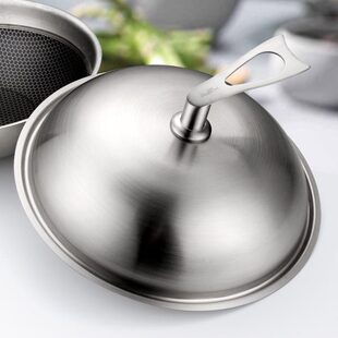 不锈钢炒菜锅盖家用通用炒锅圆形铁盖子防溢可立式30寸32cm34厘米