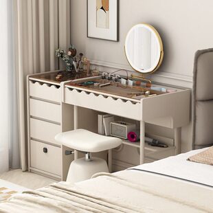 奶油风梳妆台五斗柜一体卧室多功能床头柜化妆桌收纳柜床边置物桌