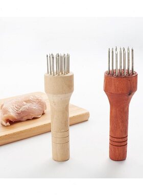 木柄钢肉叉猪肉皮鸡肉牛肉松肉嫩肉器钢针叉肉扎孔原木色红色20齿