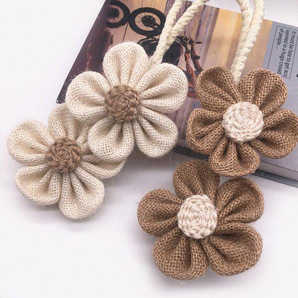 森系田园风格米咖双色手工仿棉麻花朵窗帘绑带窗饰系带扎束带扣环