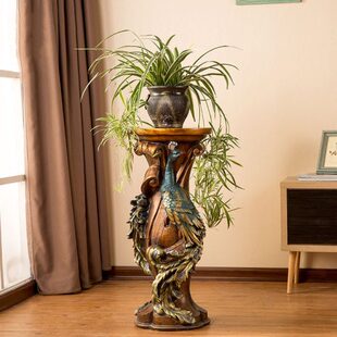 孔雀罗马柱底座花瓶柱欧式复古工艺品客厅玄关沙发家居落地摆件