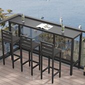 露台户外吧台桌家用阳台塑木窗边长条桌阳台高脚靠墙酒吧桌椅黑色