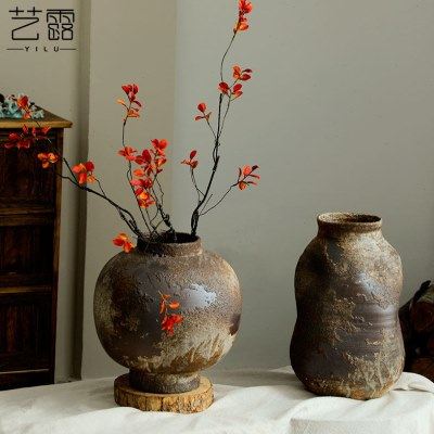 侘寂风陶罐新中式摆件工业风复古干花粗陶瓷花瓶台面玄关民宿文艺,家居饰品,花瓶,淘宝优惠券,粉丝福利购,淘宝优惠卷