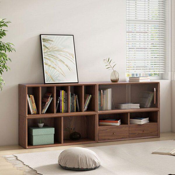 实木格子柜自由组合书柜置物柜收纳黑胡桃木色电视柜展示柜可定做