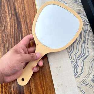 手持化妆镜美容院专用定制LOGO手拿高清纹绣医美面诊实木手柄镜子
