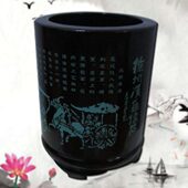 送老师 黑色实木笔筒 徐州特色礼品 楠木车马出行大号笔筒