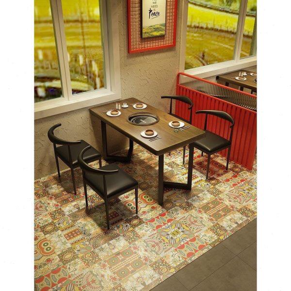 长方形火锅店汉堡店商用铁艺咖啡厅新中式工业风实木餐桌酒吧椅