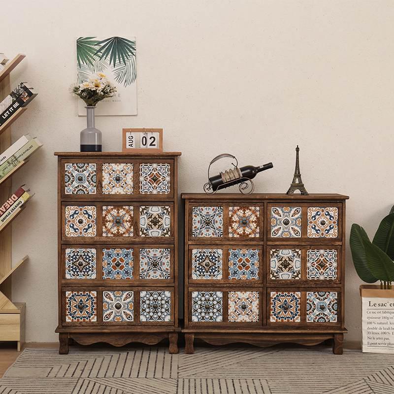 my复古斗柜g实木储物柜彩绘柜子床头柜小型多层收纳柜客厅置物抽