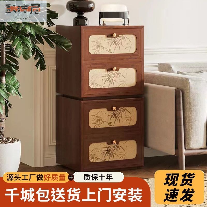 新款中古风实木田园竹叶收纳柜模块化自由组合储物柜子客厅斗柜