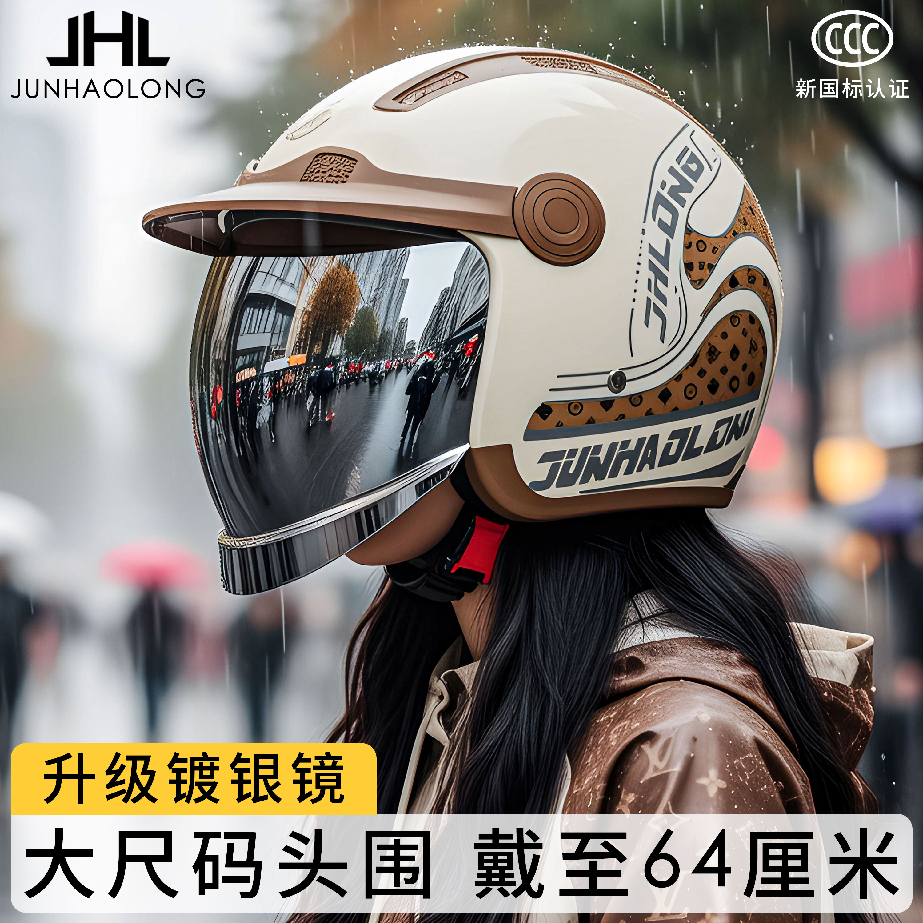 2025年新款内置电镀镜片防雨头盔