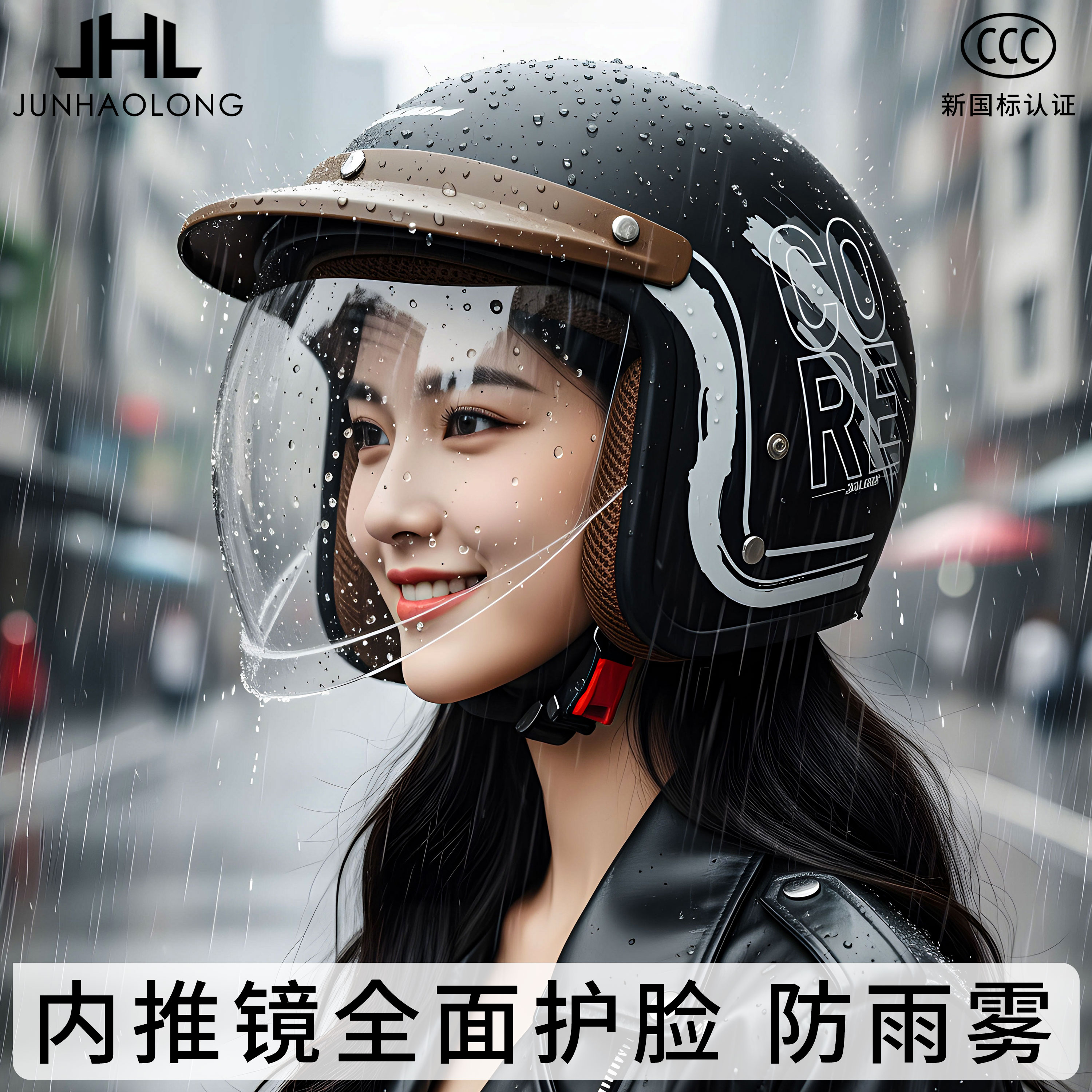 君豪龙四分之三防雨头盔3C认证