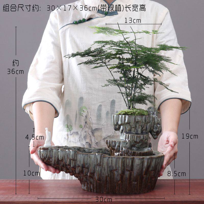 流水鱼缸摆件风水招财办公家居饰品创意假山流水摆件喷泉开业礼品