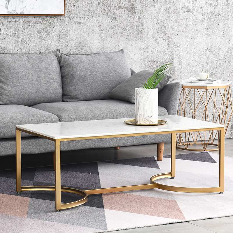 北欧客厅大理石茶桌铁艺长方形茶几小户型家用白色小边几家具极简