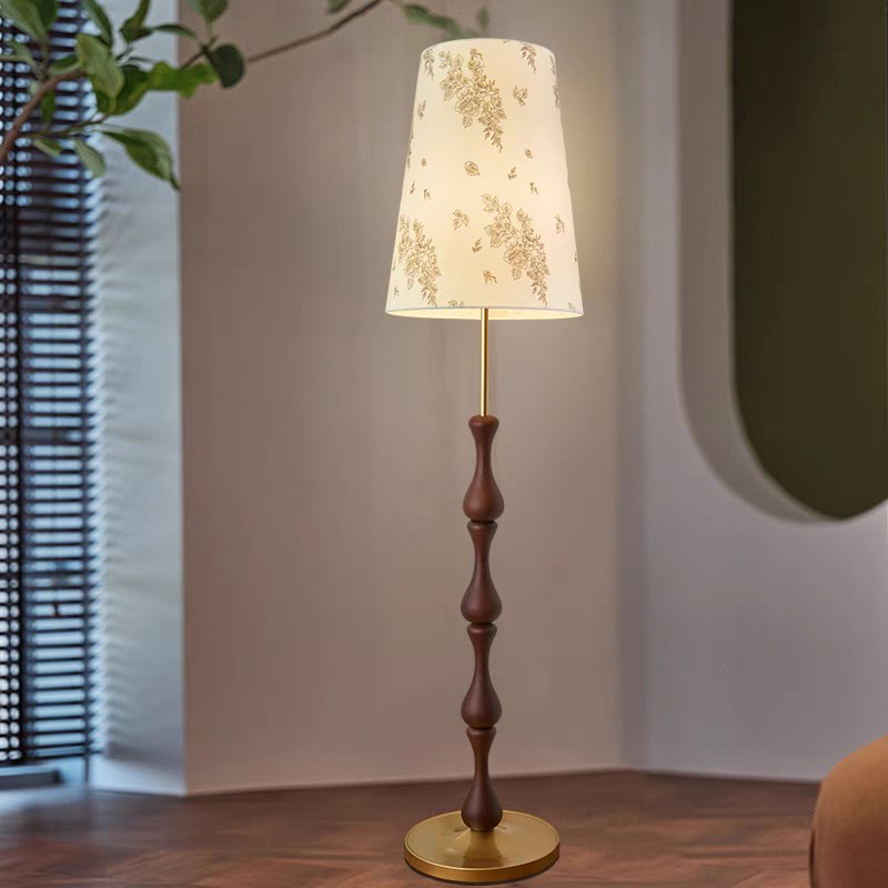 中古风实木落地灯复古客厅卧x室床头书房台灯温馨简约法式蜡木台