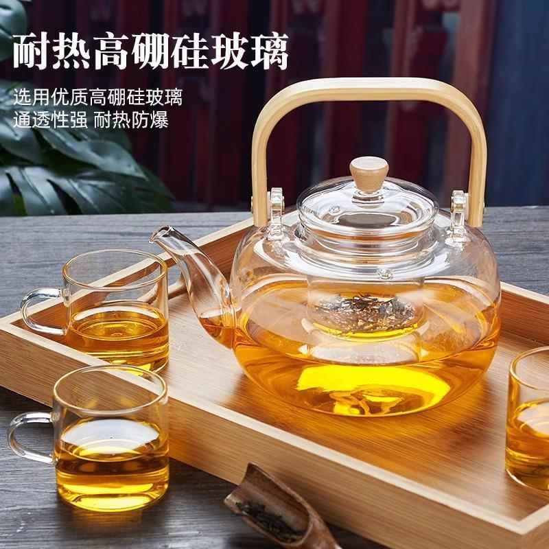 高硼硅玻璃方把提梁壶耐高温玻璃泡茶壶 K爆款围炉煮茶玻璃煮茶壶
