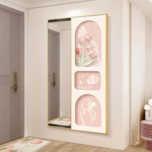 奶油形穿镜挂画玄关装饰画370491-2风隐藏式全衣身镜推拉暗藏式隐