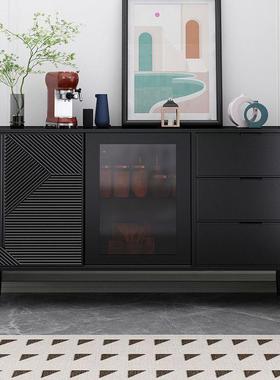 餐边轻柜奢黑色斗柜子墙一体茶水柜酒柜现靠代简约客厅收纳BEP储