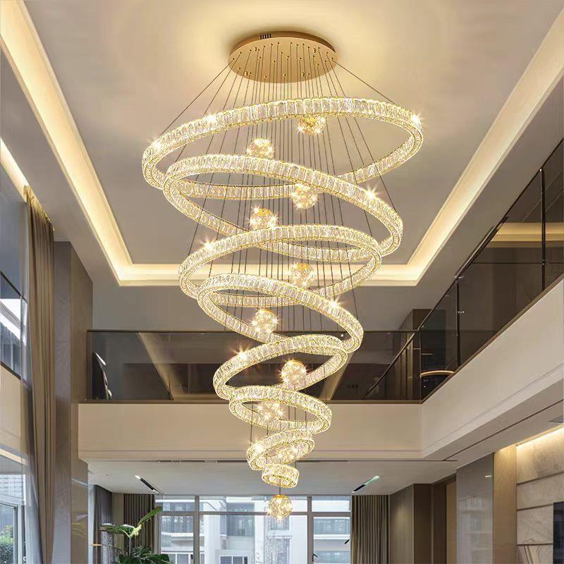 复式大吊灯客灯别墅挑空楼梯轻厅奢537水晶灯楼中楼楼酒程店工大