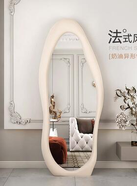 形奶油风身全穿TOU衣镜子不则试衣镜家用卧室网红云朵规异芒果落地镜