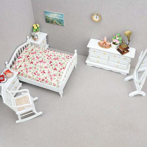 1：12迷你娃娃屋卧室套装6套dollhouse 12分娃娃用摆件ob11床镜子
