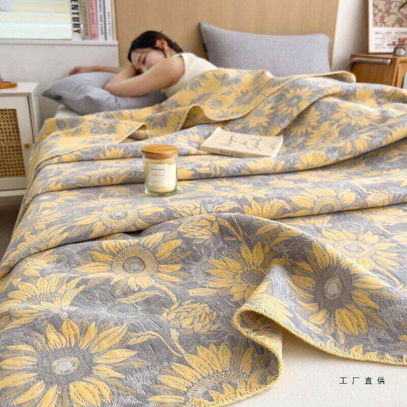 棉质三层纱F5M87567盖毯棉质纱巾布毯多功毛巾被家宿舍床用能毛毯