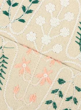 现货棉麻绣愉E21269花布日韩卉绣口梅子厚桌布抱枕沙发套花服装盖