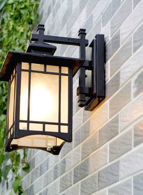 户外太阳能LED壁灯防水中式外墙围墙阳台花园别墅室外庭院灯黑色