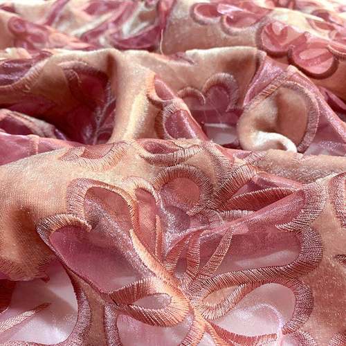 绒布绣花面料欧根纱朵镂暂定空网刺绣布料窗帘花窗纱纱床品抱枕绣