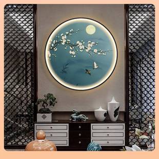 ?上眉梢中梅式 饰画花图客玄厅关挂喜画LED灯画卧室F767T56J 圆形装