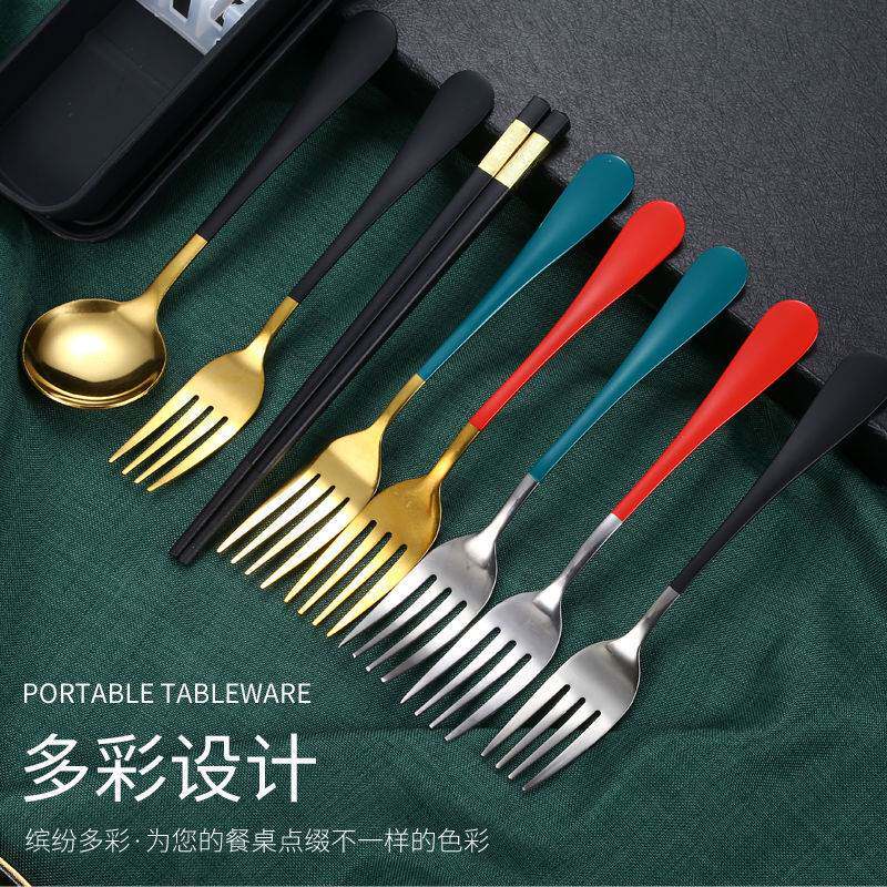 筷子套装携带学生便携式不锈钢餐具三件套套装上班族勺叉筷套装热