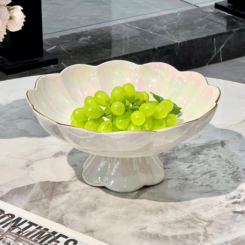 谋生轻家风高档高脚水果盘客用陶瓷厅新款ltao8638高颜值奢茶几果