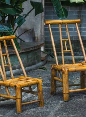 椅Y竹子老式手工靠背椅竹纯编CWT户外家椅用复古桌休闲竹家具餐桌椅L