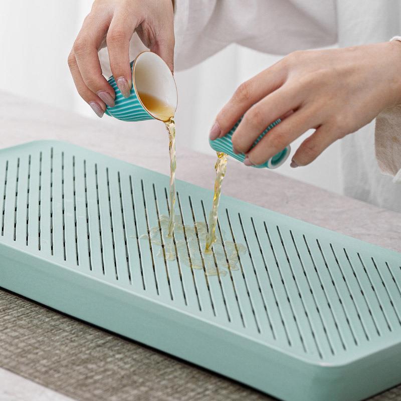 日水式陶方瓷盘家用简约排储水式双用办公茶室茶台长形A00265干泡
