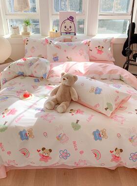 春夏季通纯棉ALS20250床上卡四件套00全棉女生小清新卧室1床单枕