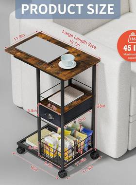 跨境供随货沙发桌收纳台带抽屉极边简边几带轮手子床83106边桌用