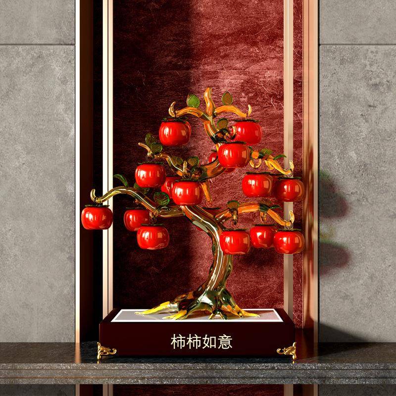 柿摆件家子工居装饰创意客电视shiz007厅玻璃酒柜办公室玄关高档