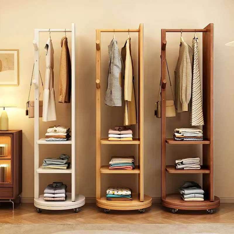 实木衣帽家用可旋衣转移动穿衣挂衣收纳架653架一体卧室试镜镜