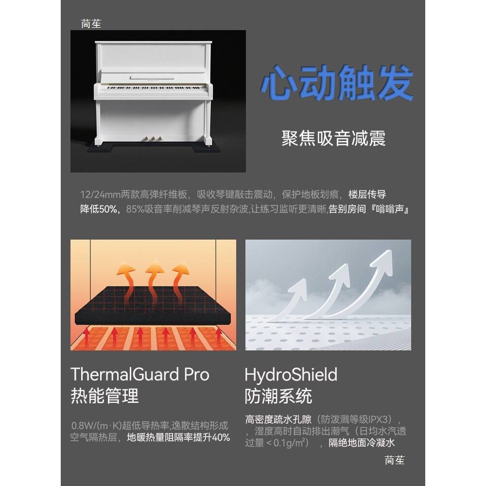 钢琴隔音地毯楼层减震吸音防潮地暖隔热降噪立式钢琴通用地垫