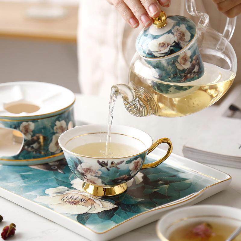 杜鹃鸟玻陶瓷璃加热具花茶壶套装带过TEG滤式下午茶茶欧保温泡茶