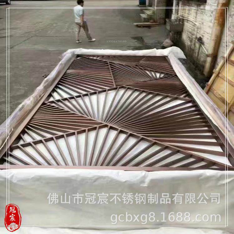 家简约红古不锈gc002钢铜花格用客厅玄关隔04屏风断